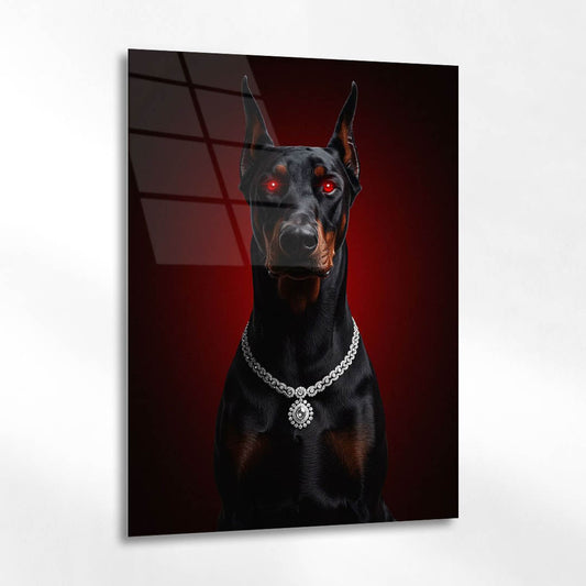 Kırmızı Gözlü Doberman Lüks Cam Tablo