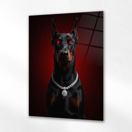 Kırmızı Gözlü Doberman Lüks Cam Tablo