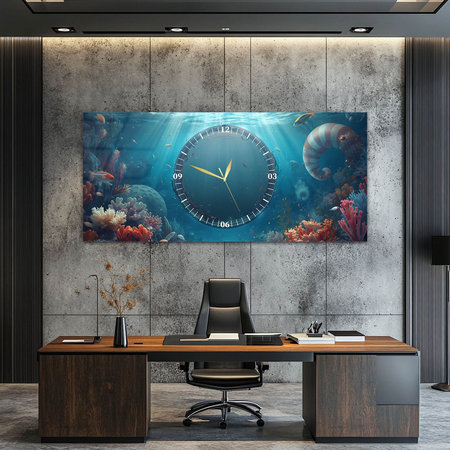 Okyanus Altı Temalı Modern - Saatlı Cam Tablo