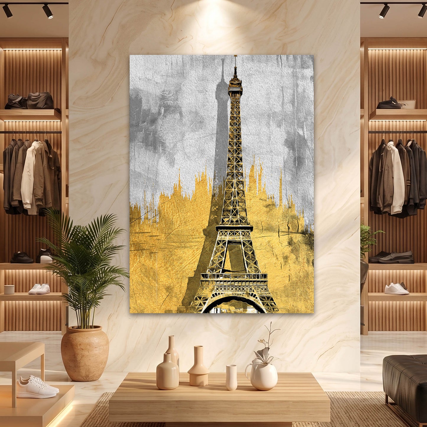 Paris Eyfel Kulesi Altın Detaylı Cam Tablo