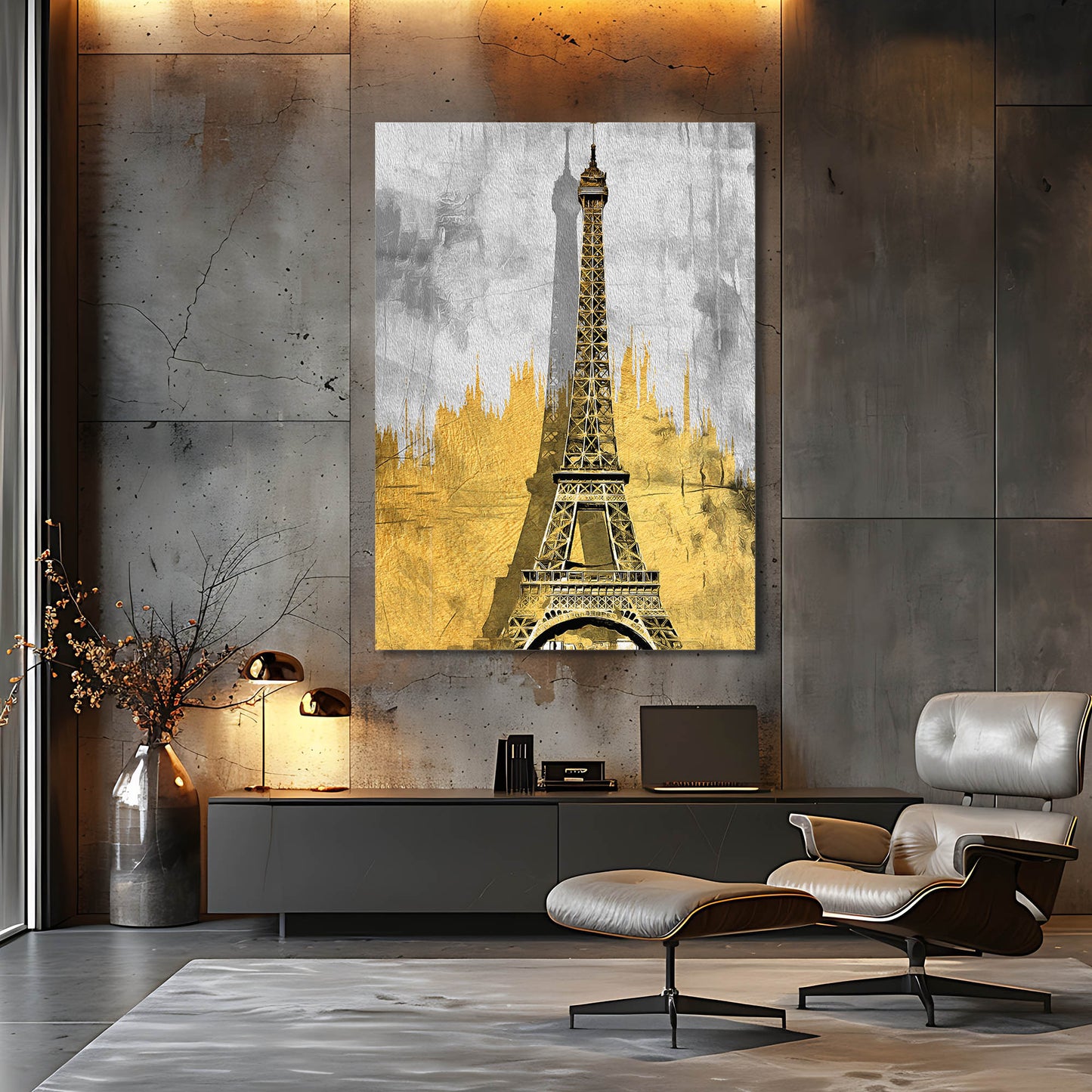 Paris Eyfel Kulesi Altın Detaylı Cam Tablo
