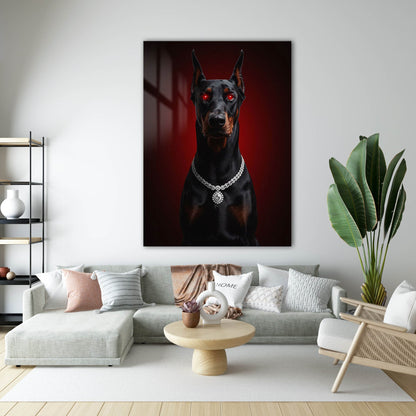 Kırmızı Gözlü Doberman Lüks Cam Tablo