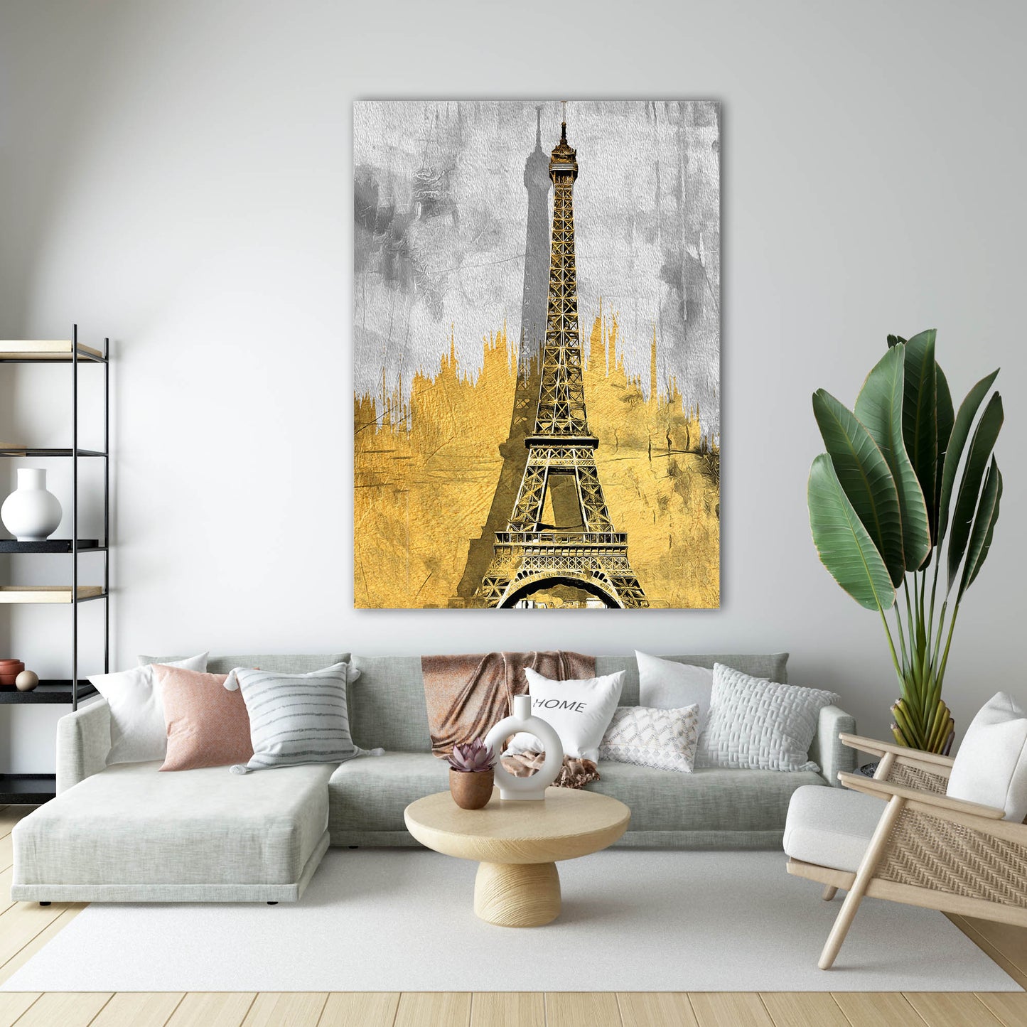 Paris Eyfel Kulesi Altın Detaylı Cam Tablo