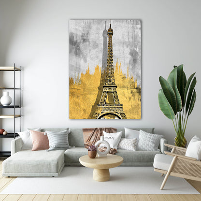 Paris Eyfel Kulesi Altın Detaylı Cam Tablo