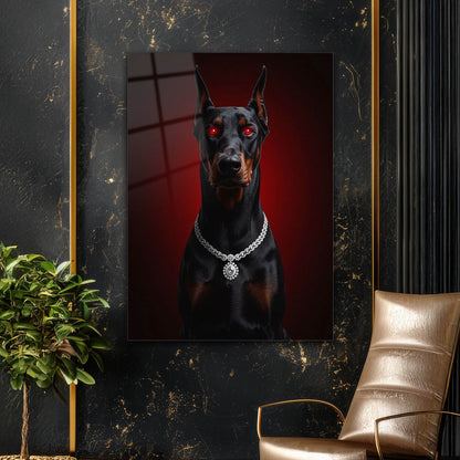 Kırmızı Gözlü Doberman Lüks Cam Tablo
