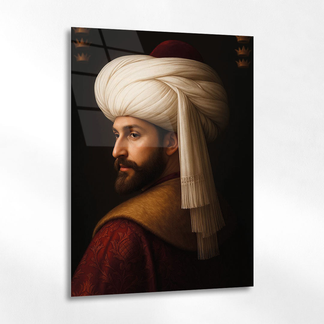 Fatih Sultan Mehmet Kavuklu Klasik Portre Cam Tablo