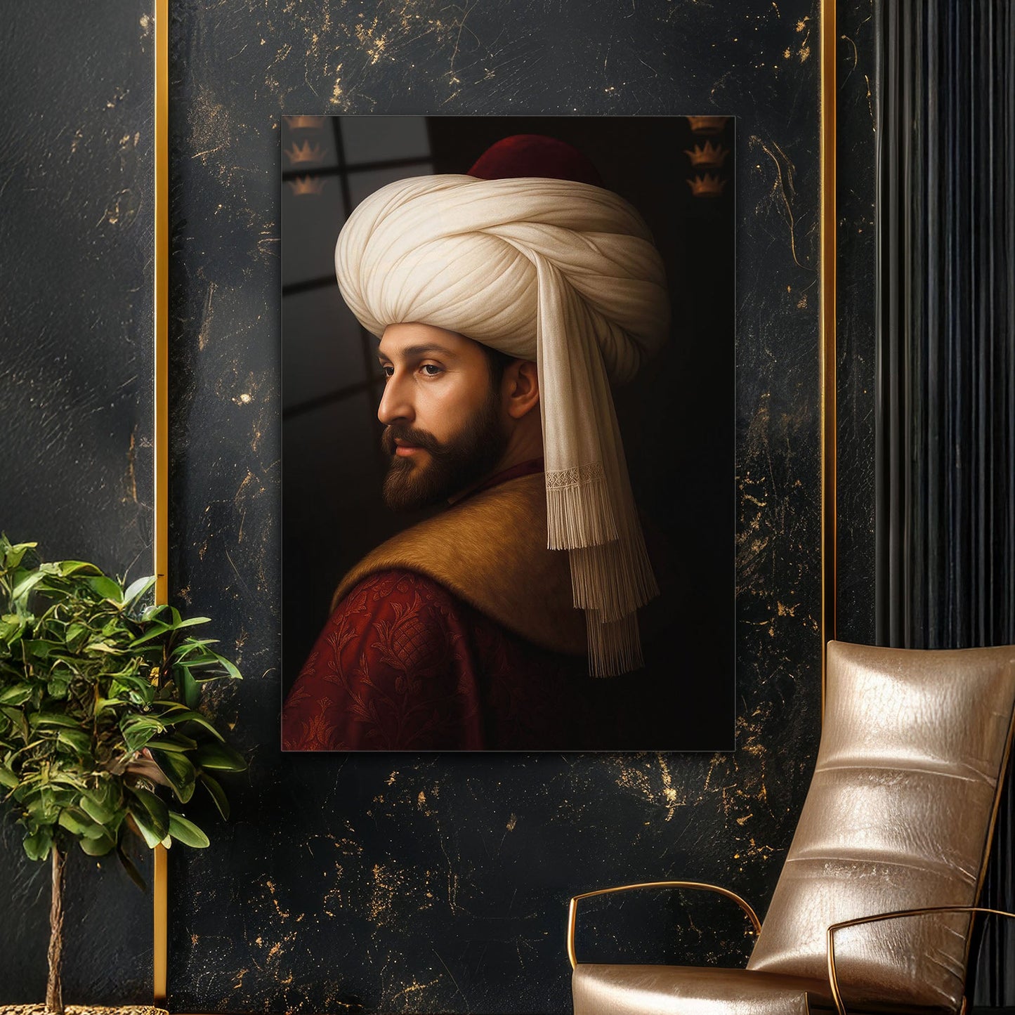 Fatih Sultan Mehmet Kavuklu Klasik Portre Cam Tablo
