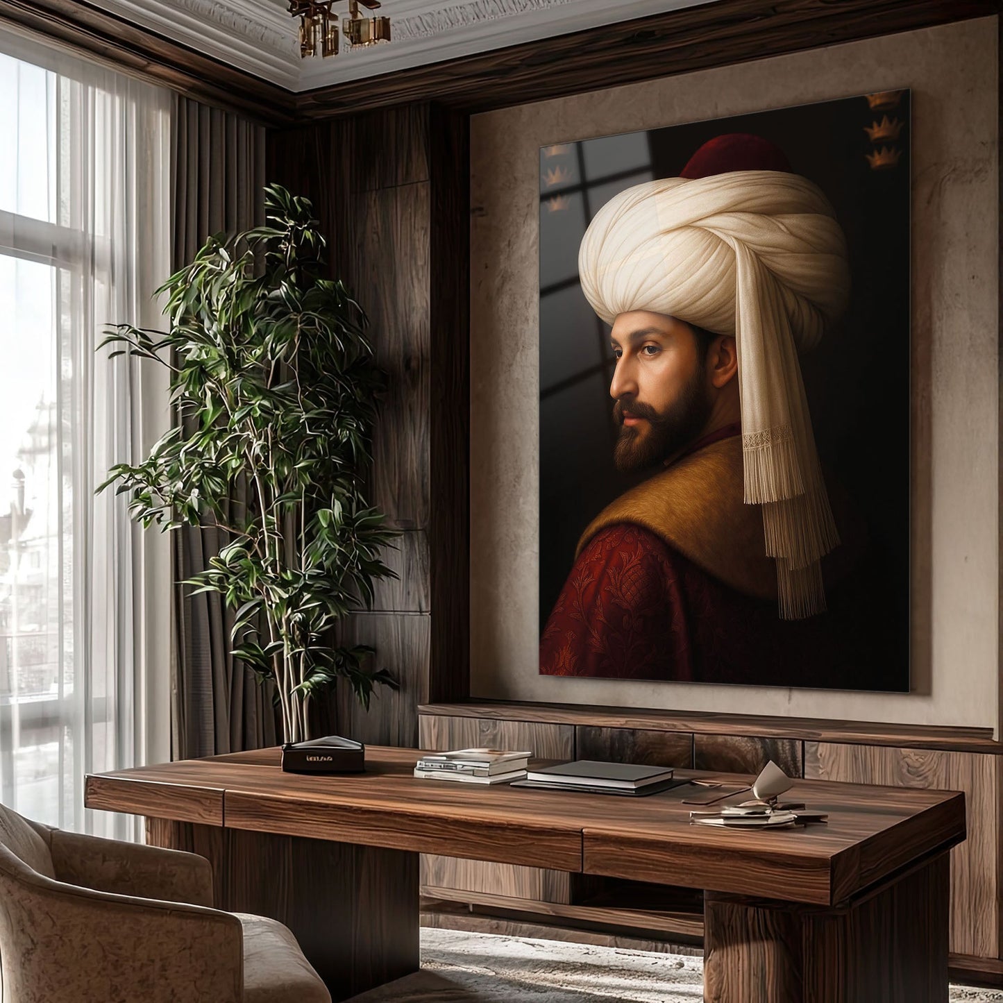 Fatih Sultan Mehmet Kavuklu Klasik Portre Cam Tablo