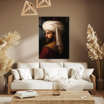 Fatih Sultan Mehmet Kavuklu Klasik Portre Cam Tablo
