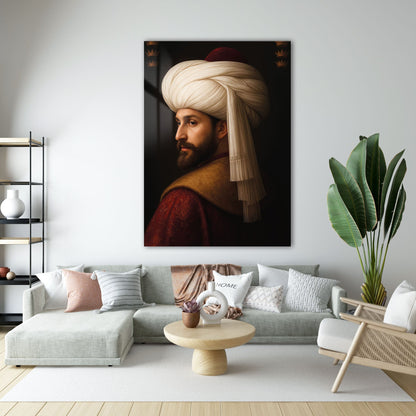 Fatih Sultan Mehmet Kavuklu Klasik Portre Cam Tablo