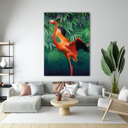 Tropikal Flamingo ve Yeşil Yapraklar Cam Tablo