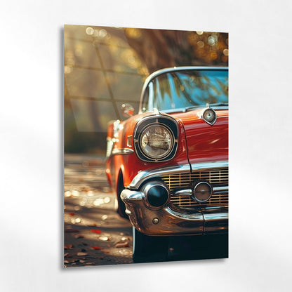 Klasik Kırmızı Amerikan Araba Cam Tablo