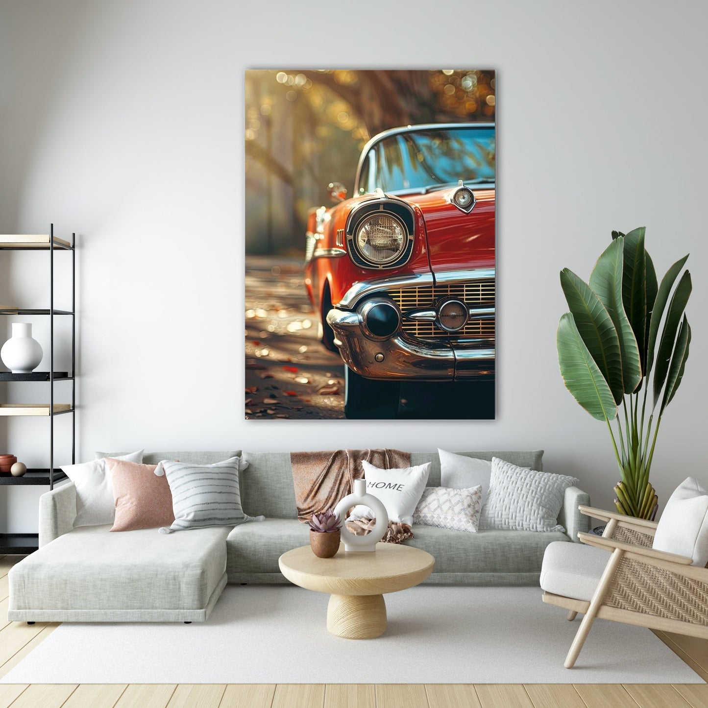 Klasik Kırmızı Amerikan Araba Cam Tablo