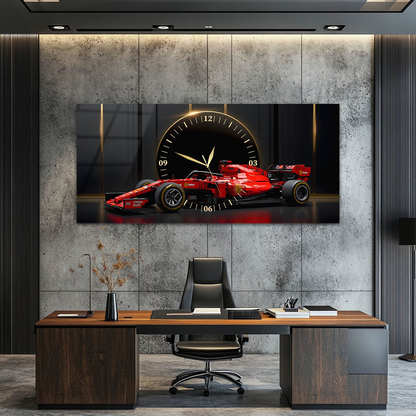 Kırmızı Formula Araba Modern Cam Tablo Saat