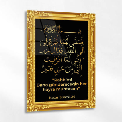 Kasas Suresi 24. Ayet Gold Çerçeveli Cam Tablo
