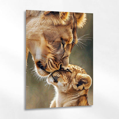 Anne ve Yavru Aslan Sevgi Cam Tablo