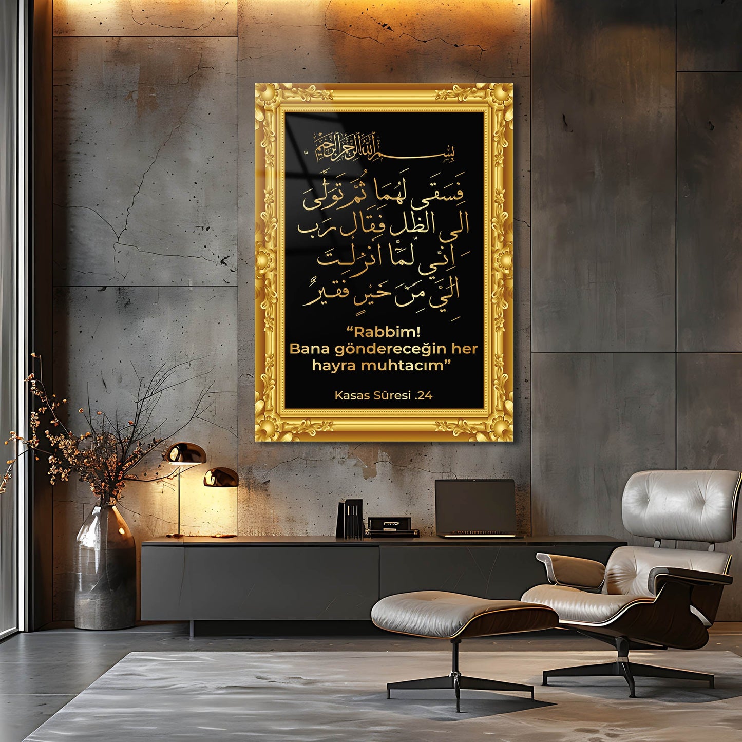 Kasas Suresi 24. Ayet Gold Çerçeveli Cam Tablo