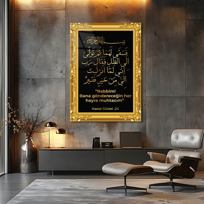 Kasas Suresi 24. Ayet Gold Çerçeveli Cam Tablo