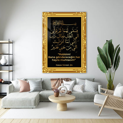 Kasas Suresi 24. Ayet Gold Çerçeveli Cam Tablo