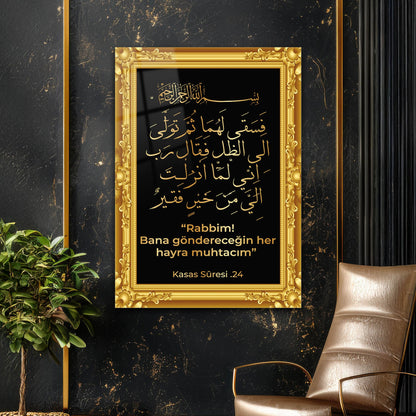 Kasas Suresi 24. Ayet Gold Çerçeveli Cam Tablo