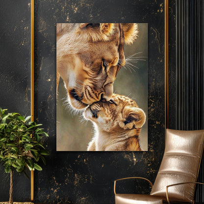 Anne ve Yavru Aslan Sevgi Cam Tablo