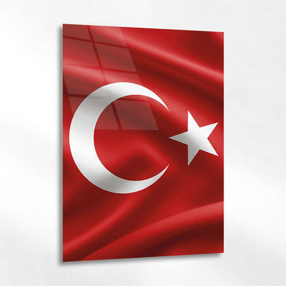 Türk Bayrağı Ay Yıldız Dalga Dokulu Cam Tablo