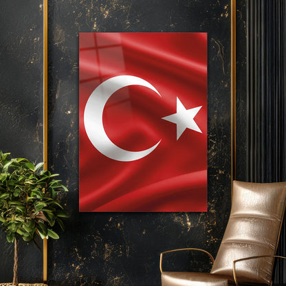 Türk Bayrağı Ay Yıldız Dalga Dokulu Cam Tablo