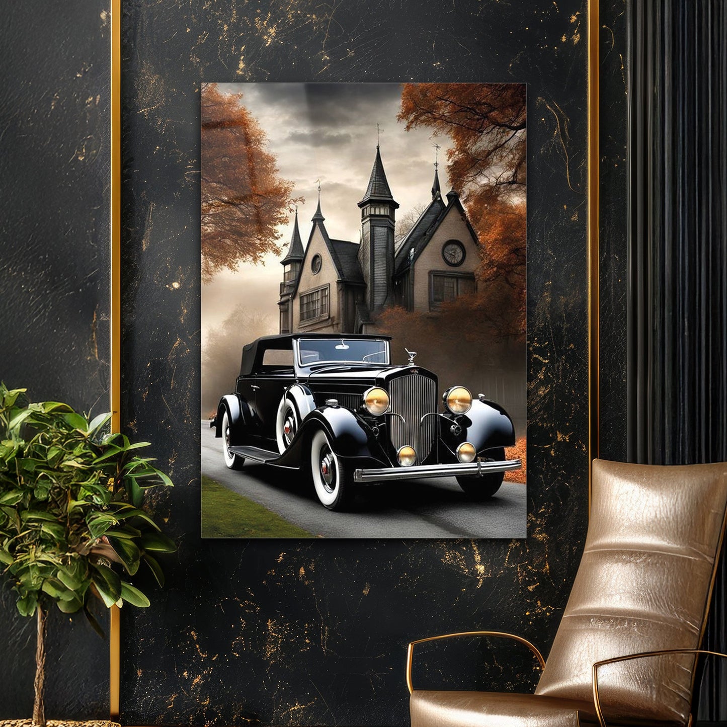 Lüks Vintage Klasik Araba Cam Tablo