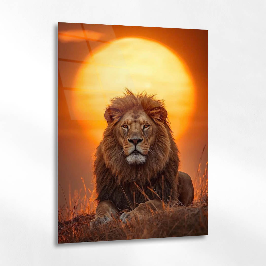 Günbatımı Aslan Kraliyet Cam Tablo