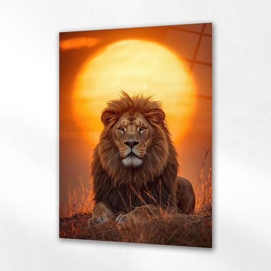 Günbatımı Aslan Kraliyet Cam Tablo