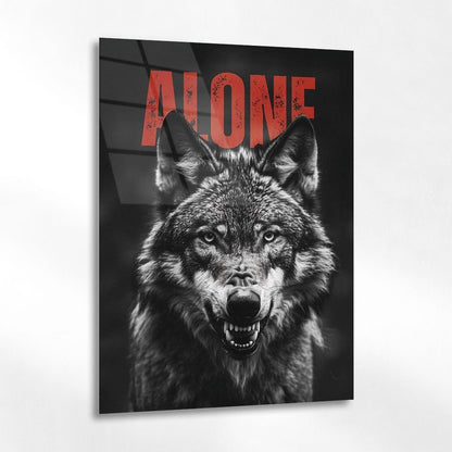 Alone Yazılı Kurt Portresi Milli Güç Cam Tablo