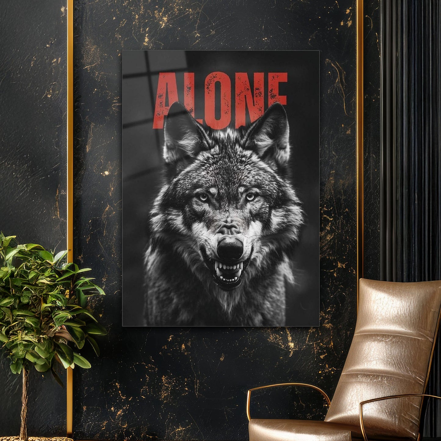 Alone Yazılı Kurt Portresi Milli Güç Cam Tablo