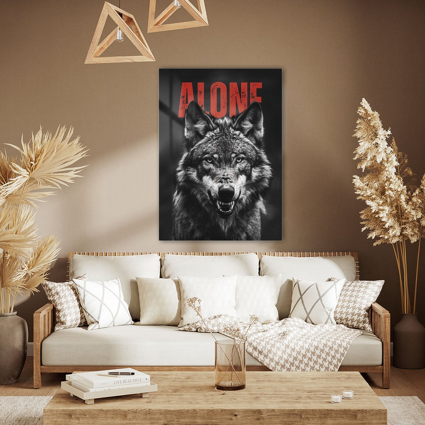 Alone Yazılı Kurt Portresi Milli Güç Cam Tablo