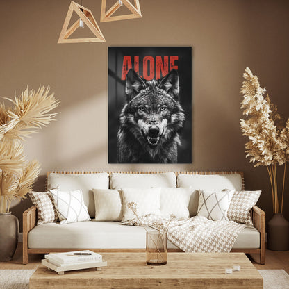 Alone Yazılı Kurt Portresi Milli Güç Cam Tablo