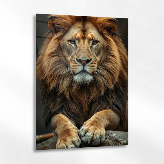 Majestik Aslan Yakın Portre Cam Tablo