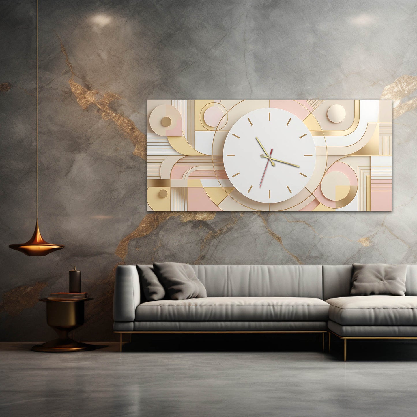 Pastel Geometrik Modern - Saatlı Cam Tablo