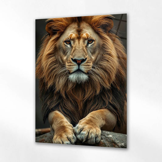 Majestik Aslan Yakın Portre Cam Tablo