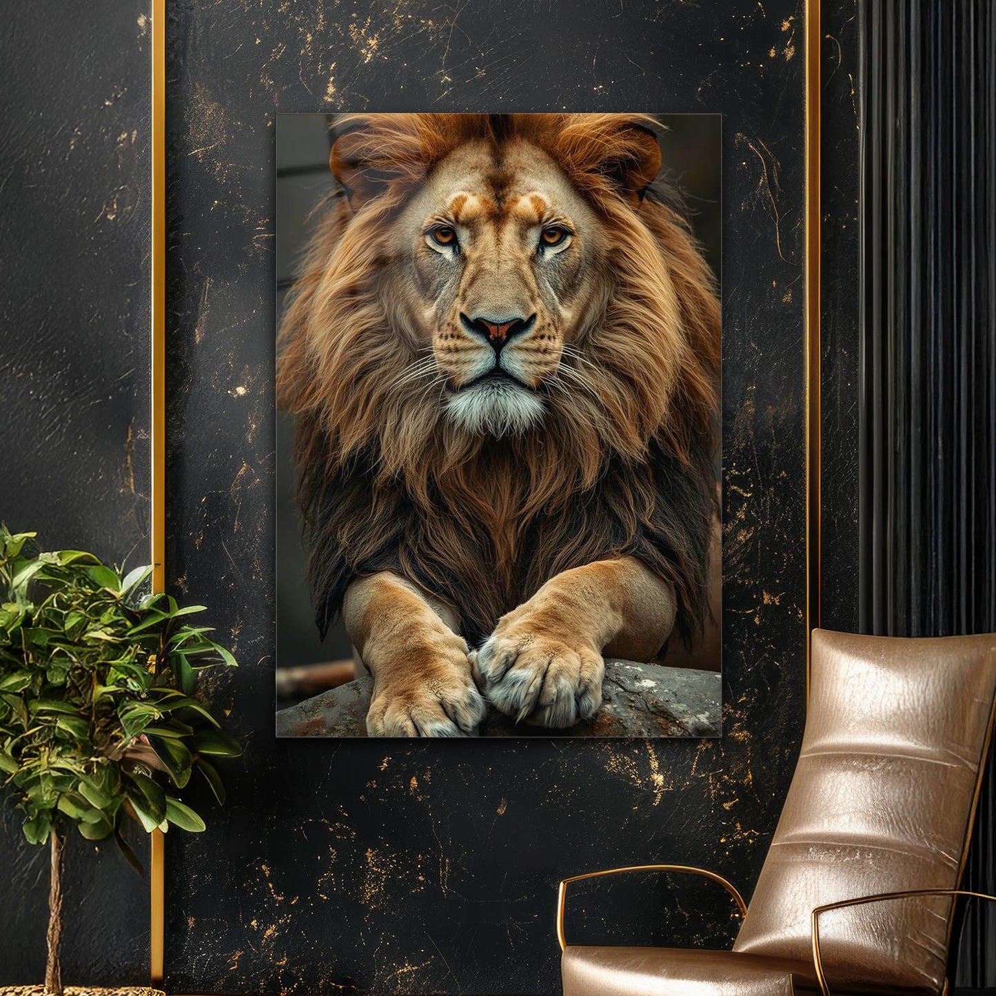 Majestik Aslan Yakın Portre Cam Tablo