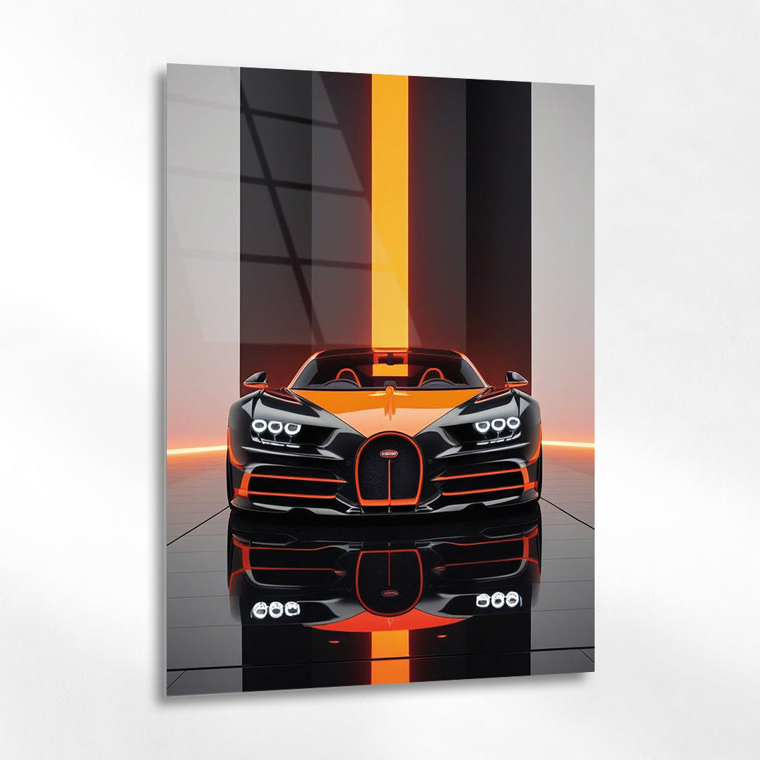 Bugatti Siyah Turuncu Hypercar Cam Tablo – Ultra Lüks Performans