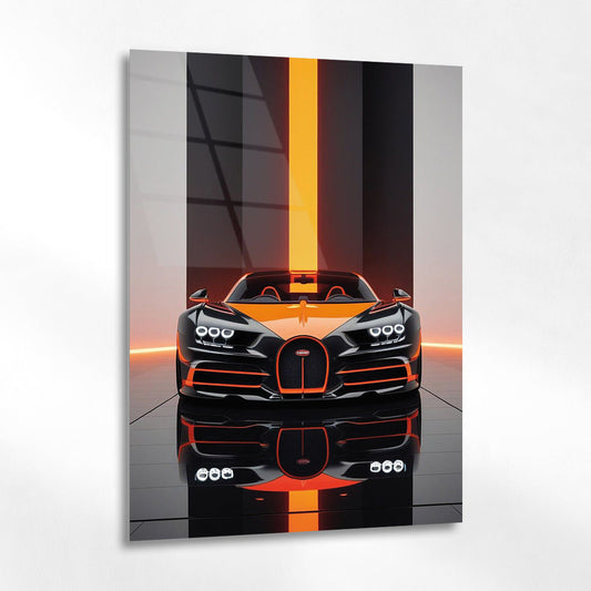 Bugatti Siyah Turuncu Hypercar Cam Tablo – Ultra Lüks Performans