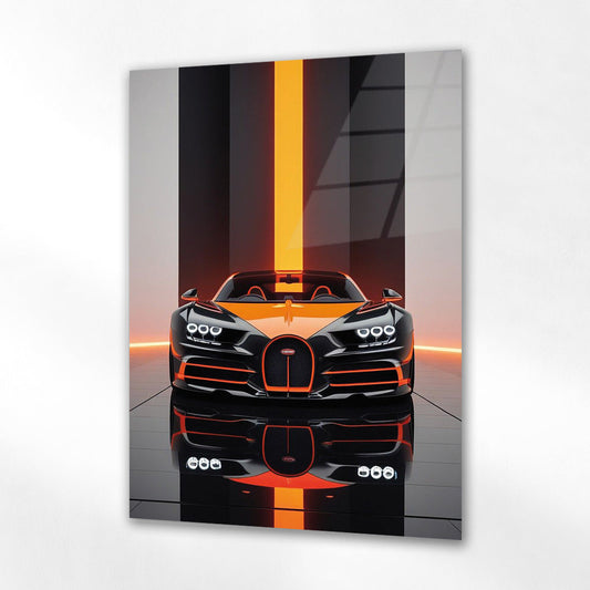Bugatti Siyah Turuncu Hypercar Cam Tablo – Ultra Lüks Performans
