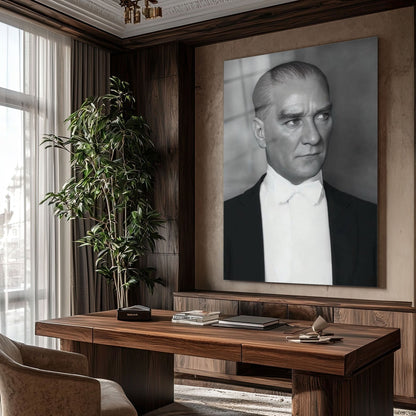 Atatürk Siyah Beyaz Yan Profil Klasik Cam Tablo