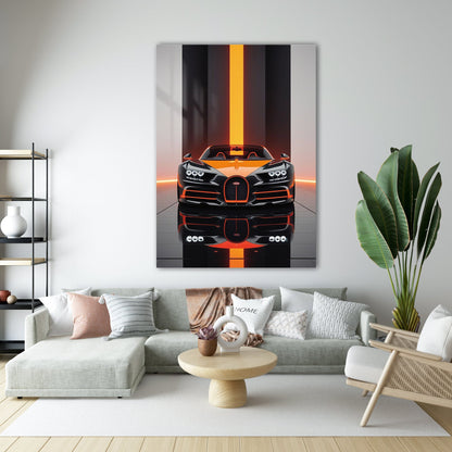 Bugatti Siyah Turuncu Hypercar Cam Tablo – Ultra Lüks Performans