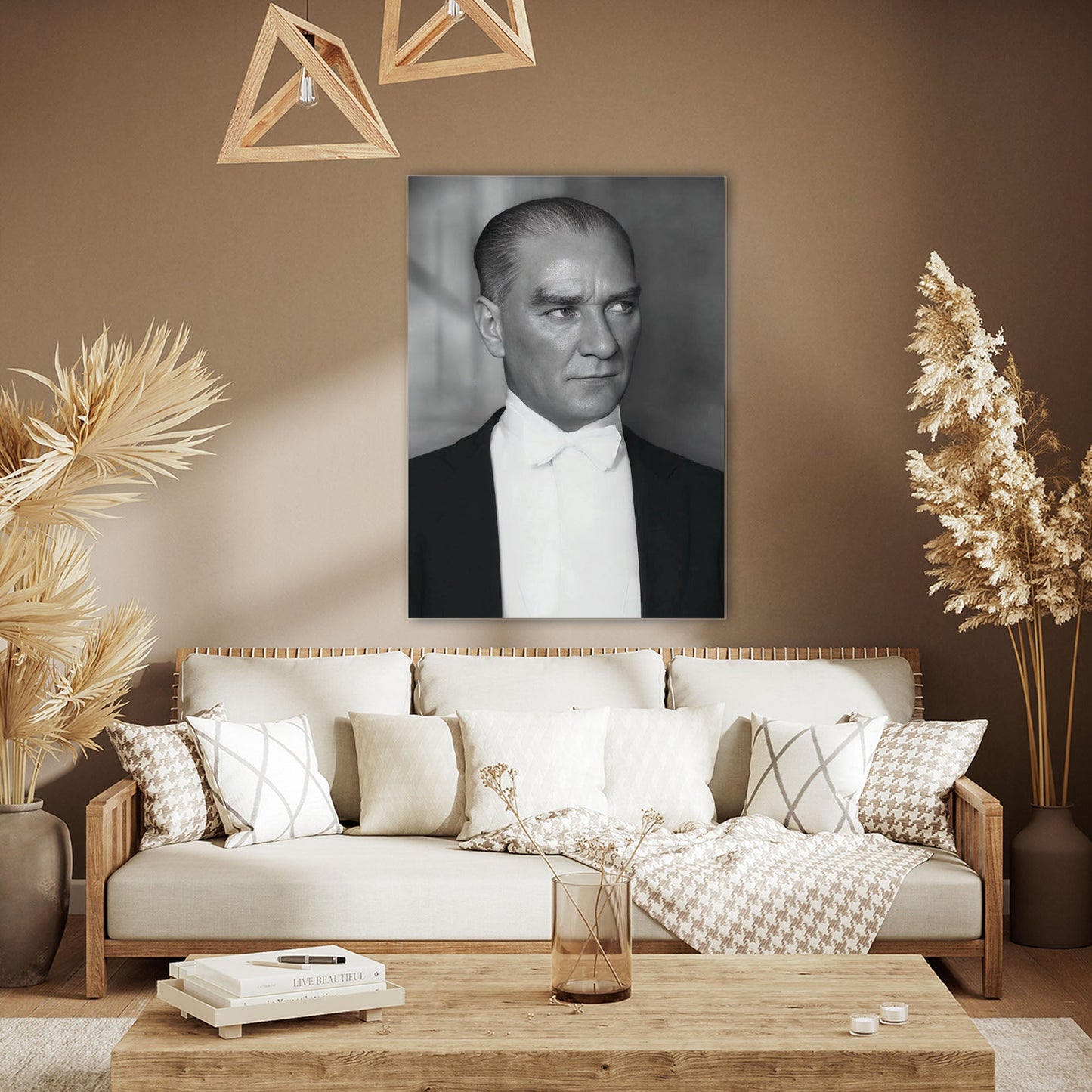 Atatürk Siyah Beyaz Yan Profil Klasik Cam Tablo