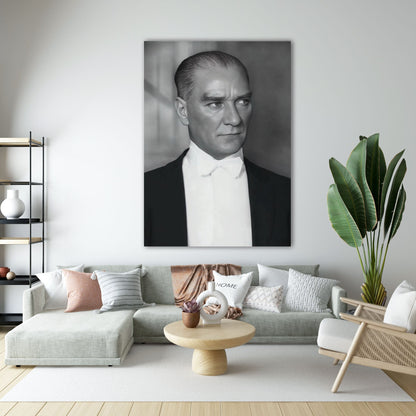 Atatürk Siyah Beyaz Yan Profil Klasik Cam Tablo