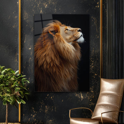 Karanlık Asil Aslan Profil Cam Tablo