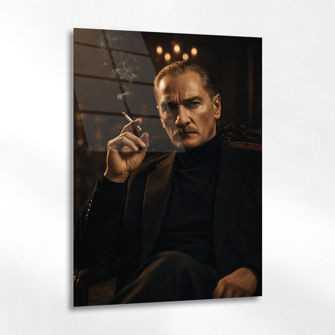 Atatürk Sigara İçen İkonik Portre Cam Tablo