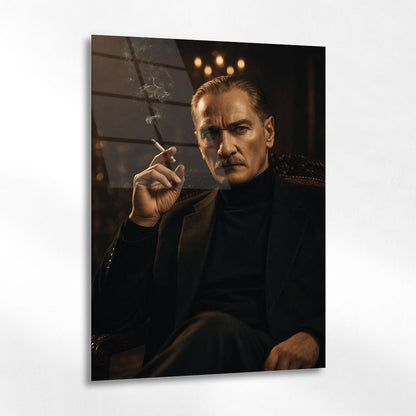 Atatürk Sigara İçen İkonik Portre Cam Tablo