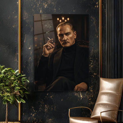 Atatürk Sigara İçen İkonik Portre Cam Tablo