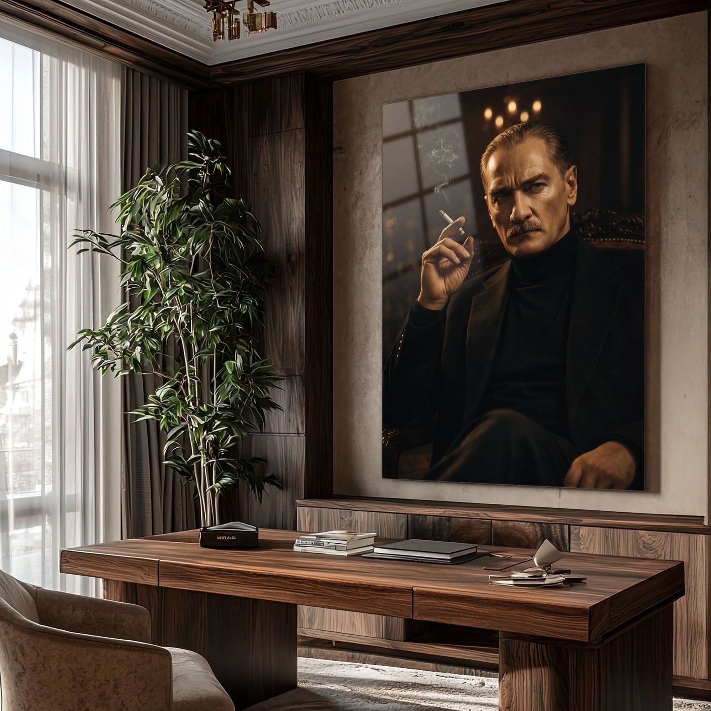 Atatürk Sigara İçen İkonik Portre Cam Tablo